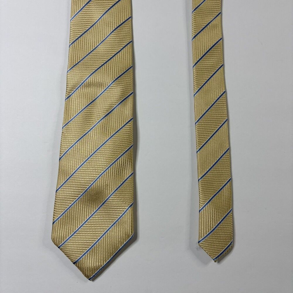 Tasso Elba Men's Business Neck Tie Yellow Blue Stripes Repp 100% Silk - Picture 5 of 8